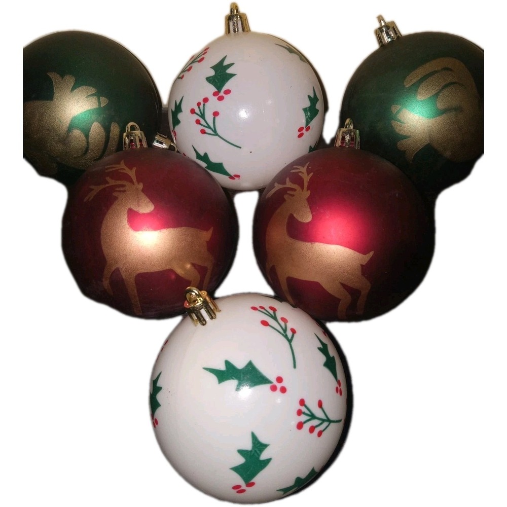 LOT OF‎ 6 Place & Time Christmas Ornaments Large 4" Reindeer Doves & Holly